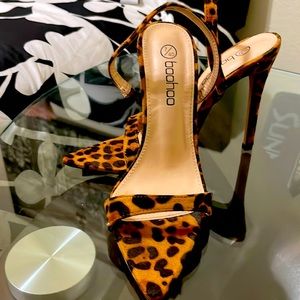 Leopard print high heel sandals